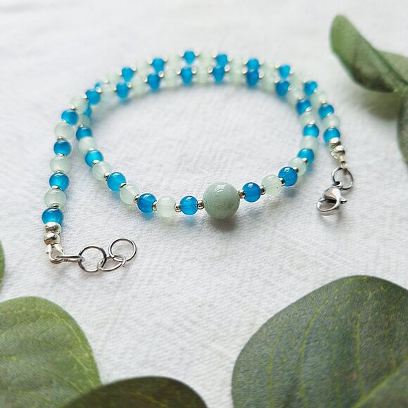 Y2K Amazonite Crystal Beaded Choker, Thin Boho Choker, Dainty Small Bead Choker - Picture 2 of 7